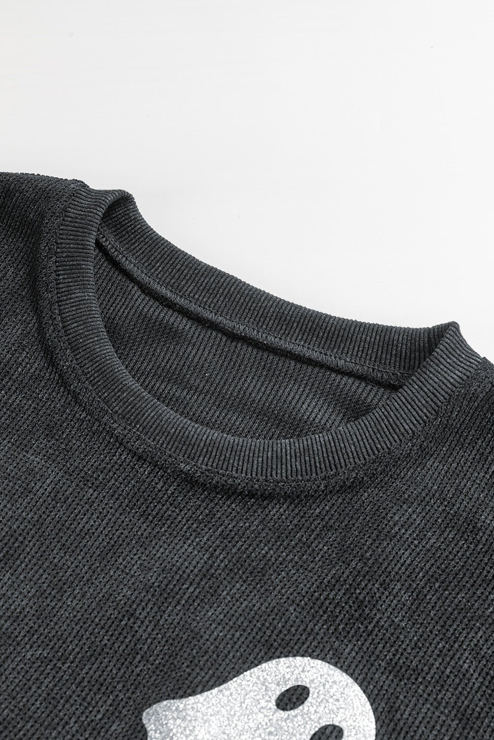 Black Halloween Ghost Corded Crew Neck Loose Sweatshirt - Goddess Vibes