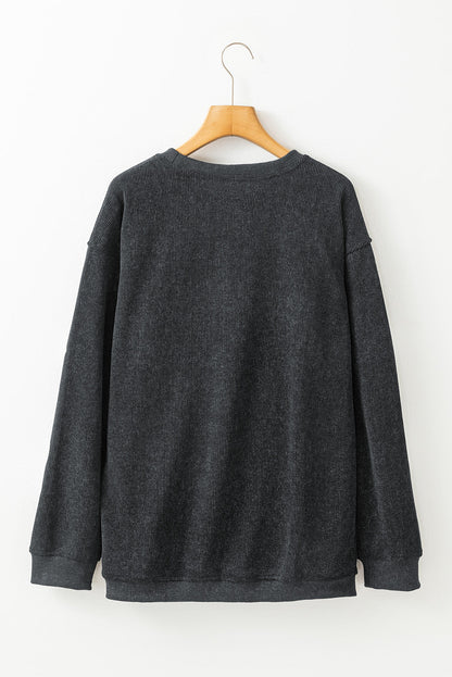 Black Halloween Ghost Corded Crew Neck Loose Sweatshirt - Goddess Vibes