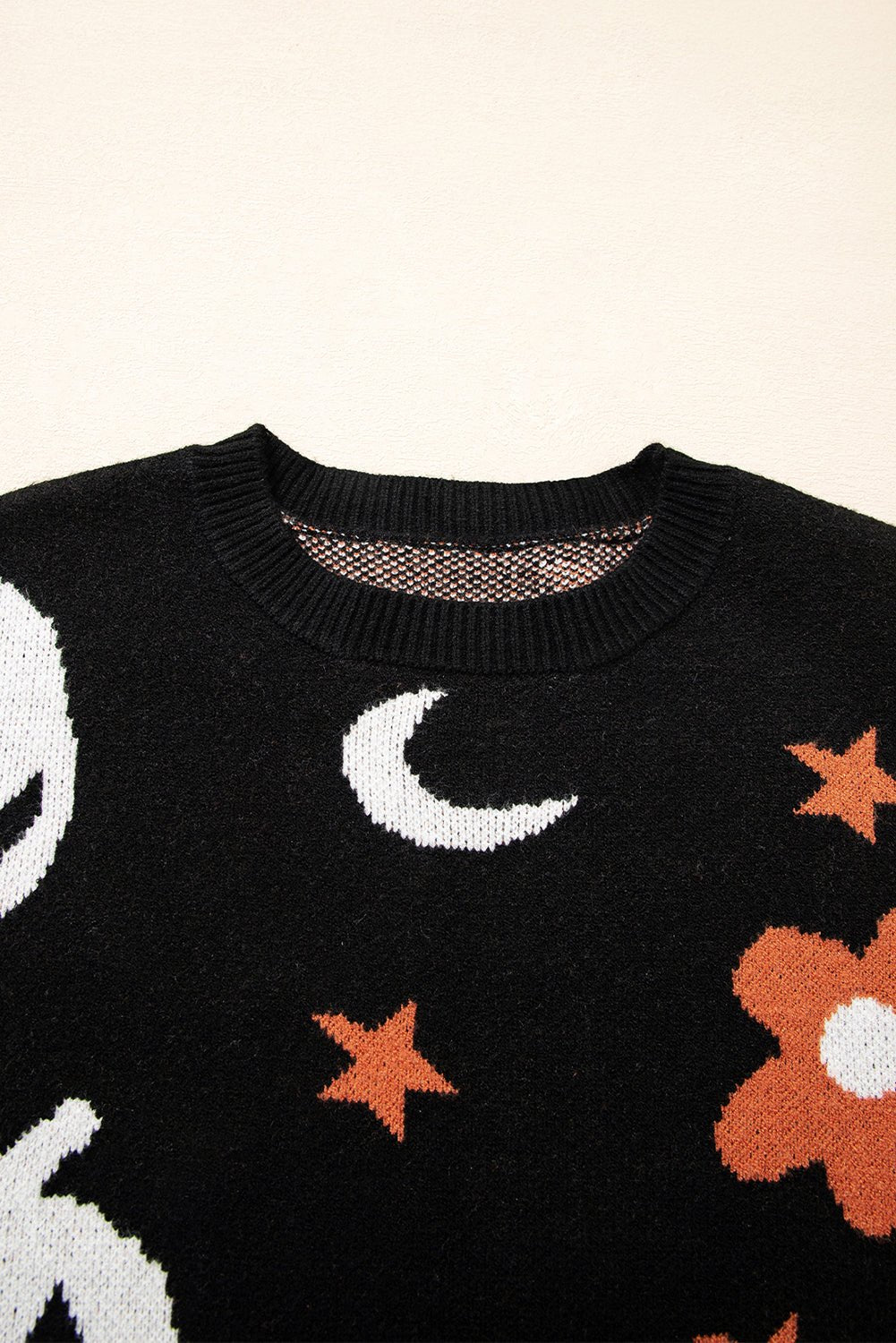 Crowned Energy CO. Black / S / 52%Viscose+26%Polyester+22%Polyamide Dear-Lover Dropshipping Sweaters & Cardigans/Sweaters Black Halloween Mythical Night Pattern Drop Shoulder Sweater