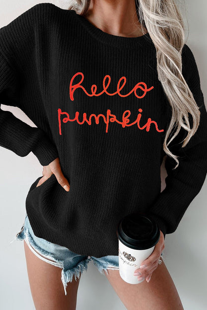 Black Hello Pumpkin Graphic Sweater - Goddess Vibes