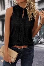 Black Lattice Textured Split Neck Tank Top - Goddess Vibes