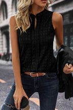 Black Lattice Textured Split Neck Tank Top - Goddess Vibes