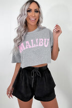 Black Mineral Wash French Terry Drawstring Elastic Waistband Casual Shorts - Goddess Vibes