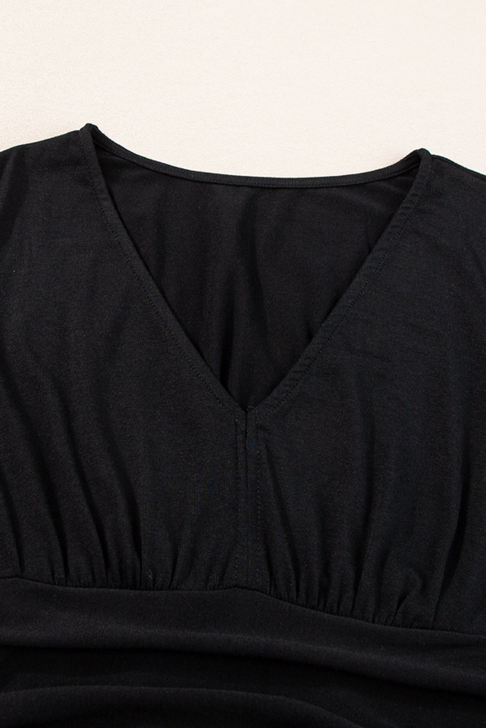 Crowned Energy CO. Black / S / 65%Polyester+30%Viscose+5%Elastane Dear-Lover Dropshipping Dresses Black Short Sleeve Shirred High Waist V Neck Maxi Dress
