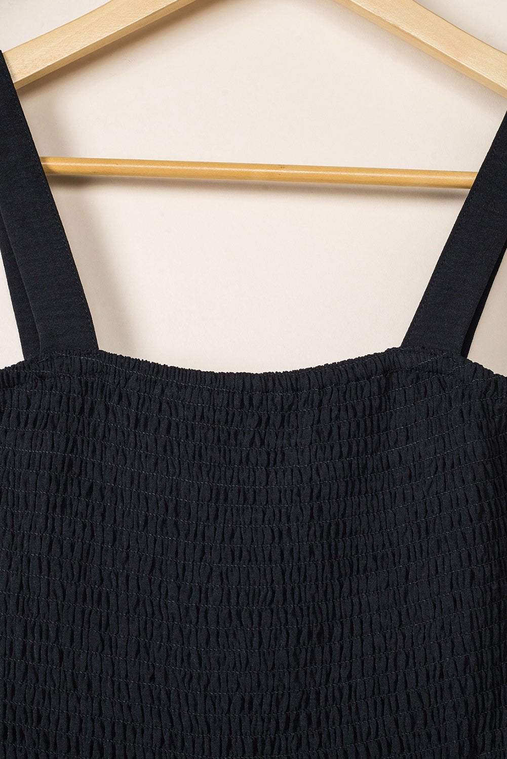 Black Smocked Sleeveless Wide Leg Jumpsuit with Pockets - Crowned Energy CO.