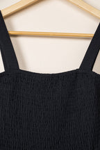 Black Smocked Sleeveless Wide Leg Jumpsuit with Pockets - Crowned Energy CO.