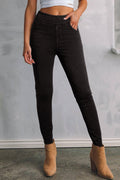 Black Solid Color High Waist Stretchy Slim Fit Jeggings - Crowned Energy CO.