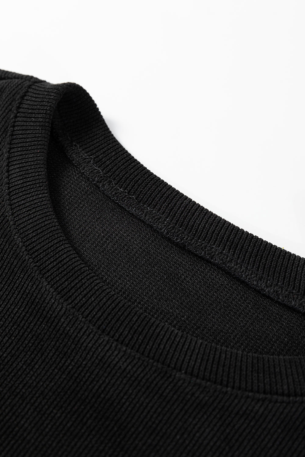 Black Solid Color Textured Knit Drop Shoulder Pullover Drawstring Shorts Set - Goddess Vibes