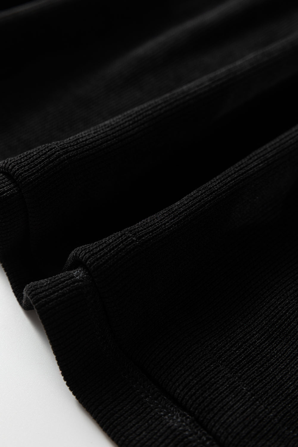 Black Solid Color Textured Knit Drop Shoulder Pullover Drawstring Shorts Set - Goddess Vibes