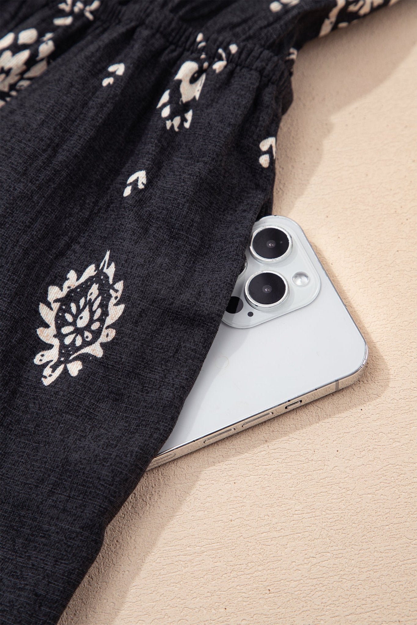 Black Spaghetti Straps Elastic Waist Loose Ethnic Print Jumpsuit - Crowned Energy CO.