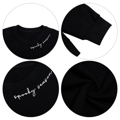 Black Spooky Season Halloween Ghost Printed Drop Shoulder Sweatshirt - Goddess Vibes