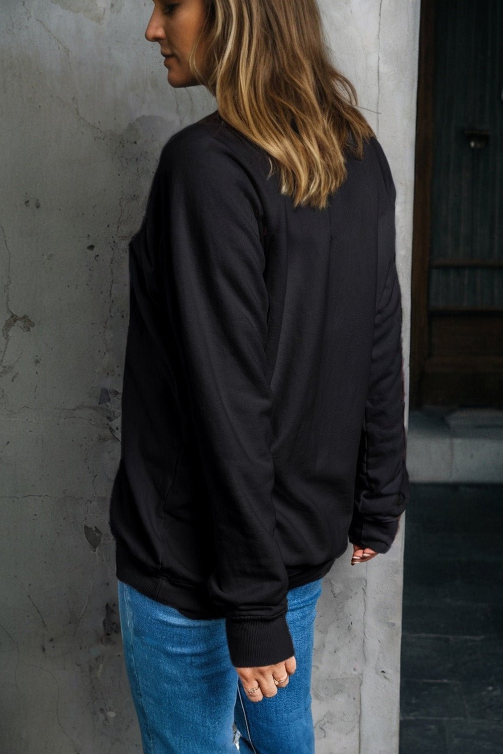 Black Spooky Season Halloween Ghost Printed Drop Shoulder Sweatshirt - Goddess Vibes