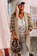 Black Stripe Shawl Neckline Open Cardigan with Pockets - Goddess Vibes
