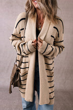 Black Stripe Shawl Neckline Open Cardigan with Pockets - Goddess Vibes