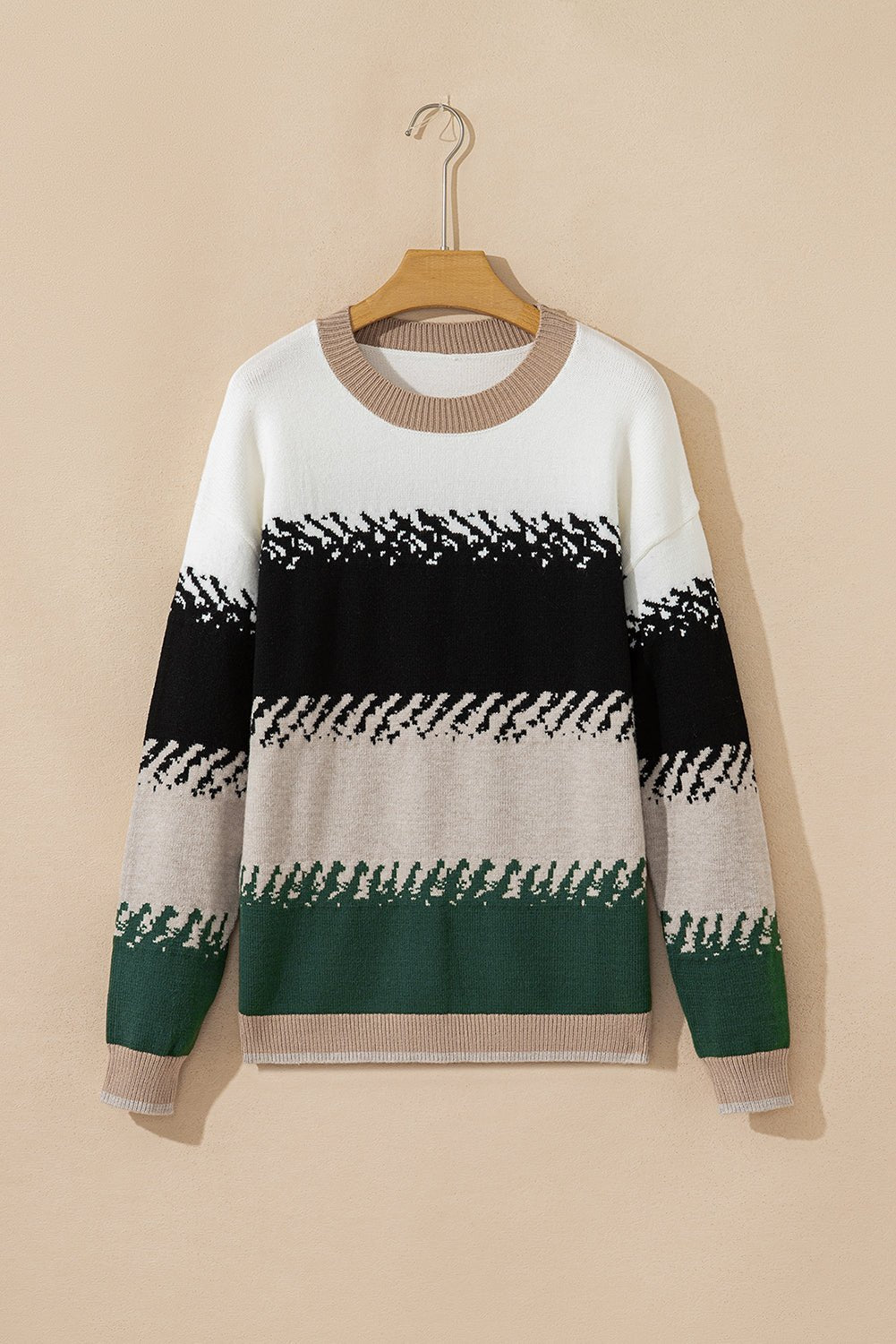 Black Stylish Color Block Pattern Drop Shoulder Sweater - Goddess Vibes