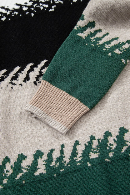 Black Stylish Color Block Pattern Drop Shoulder Sweater - Goddess Vibes