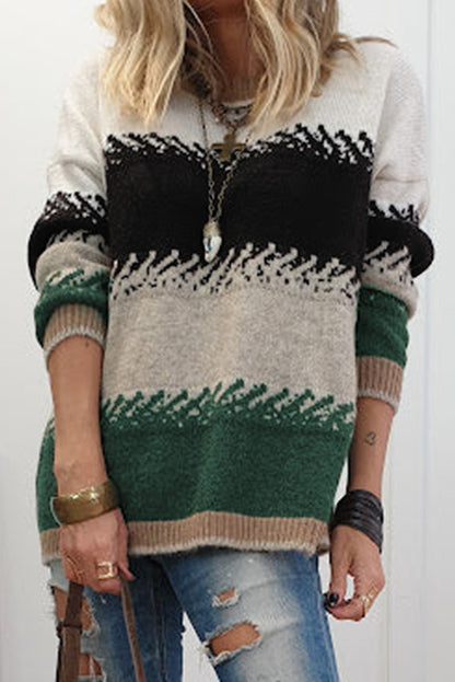 Black Stylish Color Block Pattern Drop Shoulder Sweater - Goddess Vibes