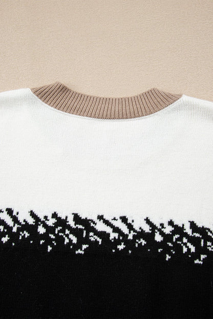 Black Stylish Color Block Pattern Drop Shoulder Sweater - Goddess Vibes