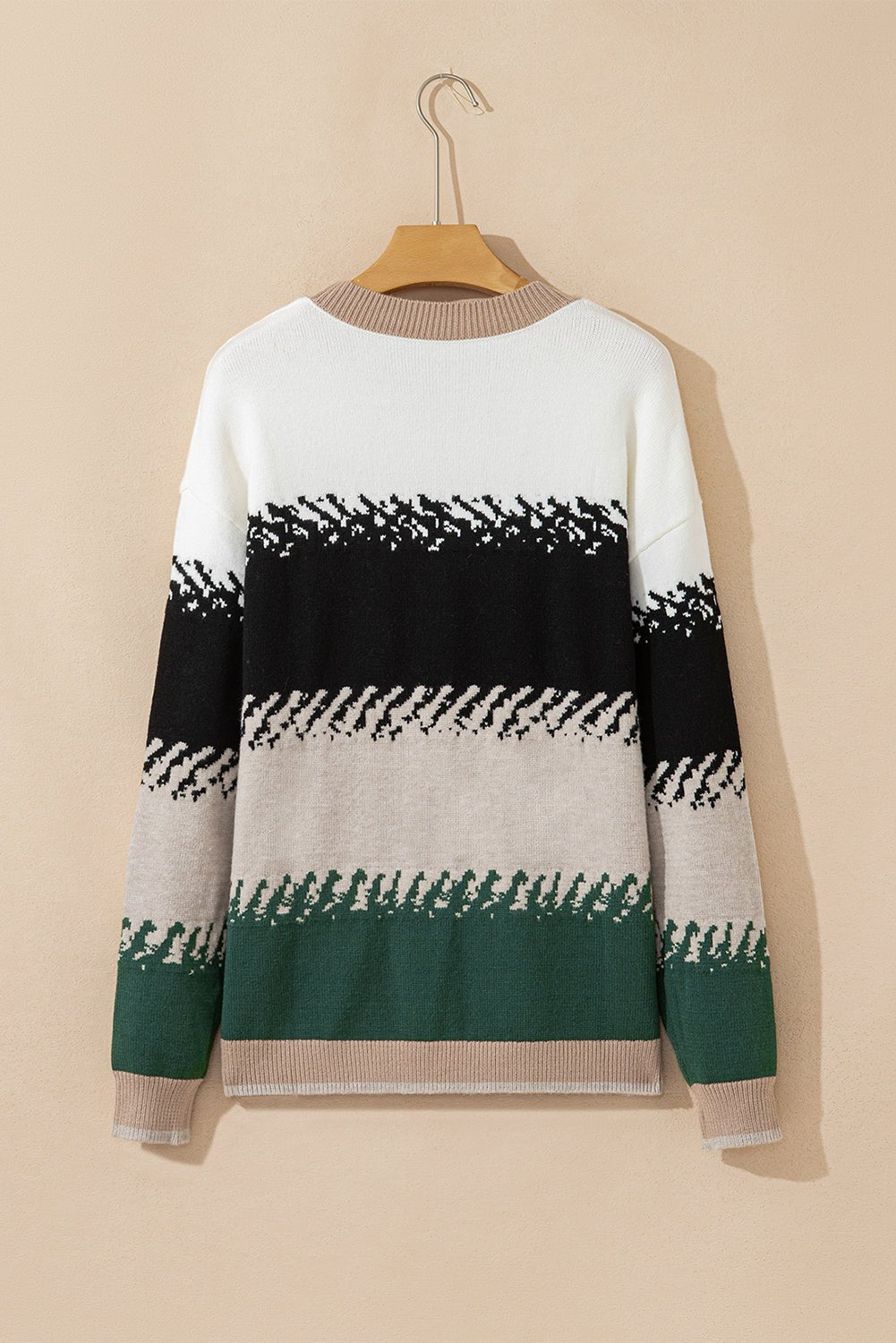 Black Stylish Color Block Pattern Drop Shoulder Sweater - Goddess Vibes