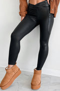 Black V Crossover High Waist Pocketed Leggings - Crowned Energy CO.