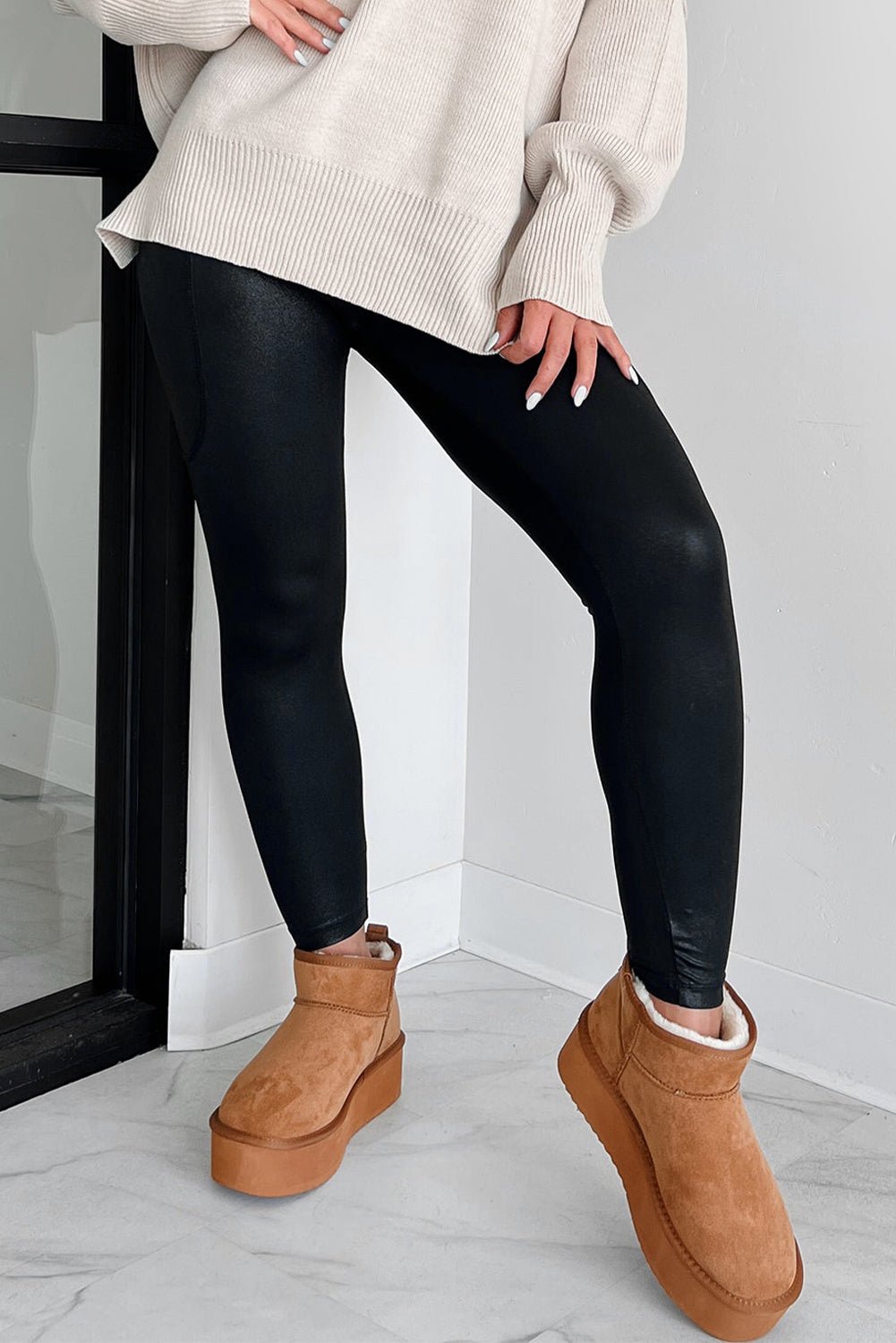 Black V Crossover High Waist Pocketed Leggings - Crowned Energy CO.