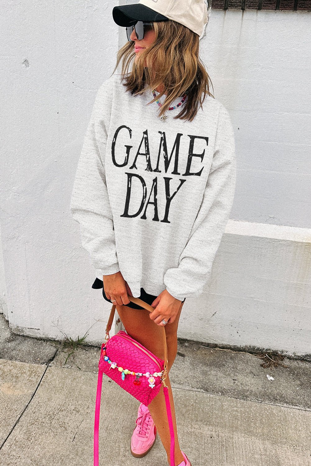 Black Vintage Washed GAME DAY Graphic Baggy Sweatshirt - Goddess Vibes