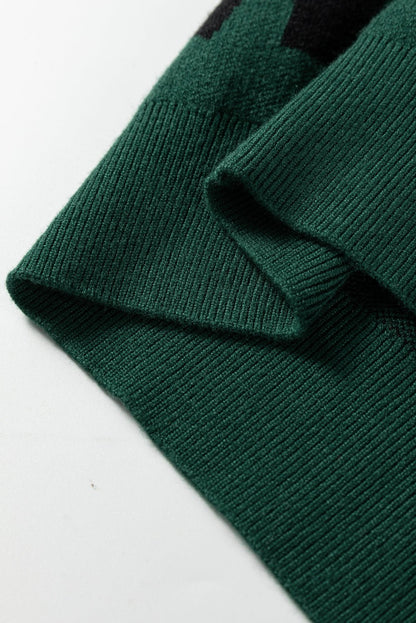 Blackish Green Pearl Embellished Bow Pattern Loose Sweater - Goddess Vibes