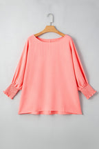 Blossom Shirred Cuffs Half Sleeve Plus Size Textured Blouse - Goddess Vibes