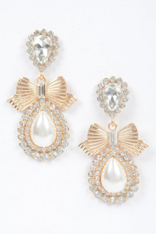 Bow Faux Pearl Earring - Crowned Energy CO.