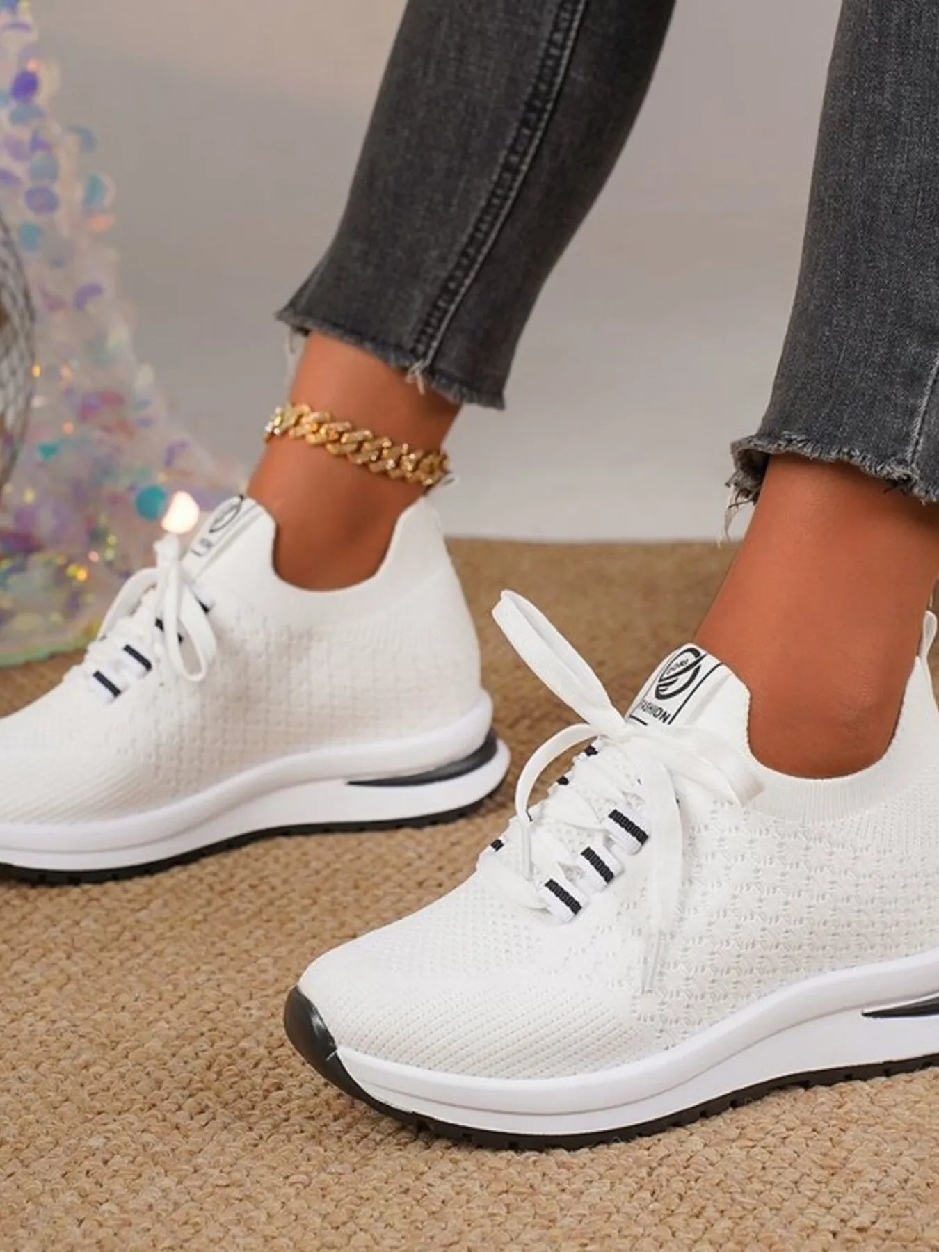 Crowned Energy CO. White / 35 Trendsi sneakers Breathable Mesh Lace Up Sneakers