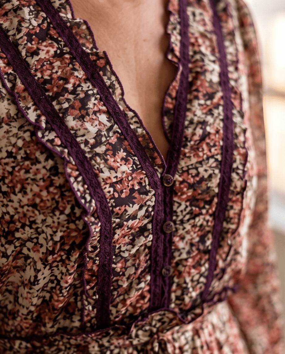 Brown Floral Midi Dress With Floral Print And Ruffle Tiers - Crowned Energy CO.