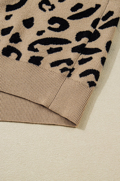 Brown Leopard Knitted Lacy Trim Cuffed Plus Size Sweater - Goddess Vibes