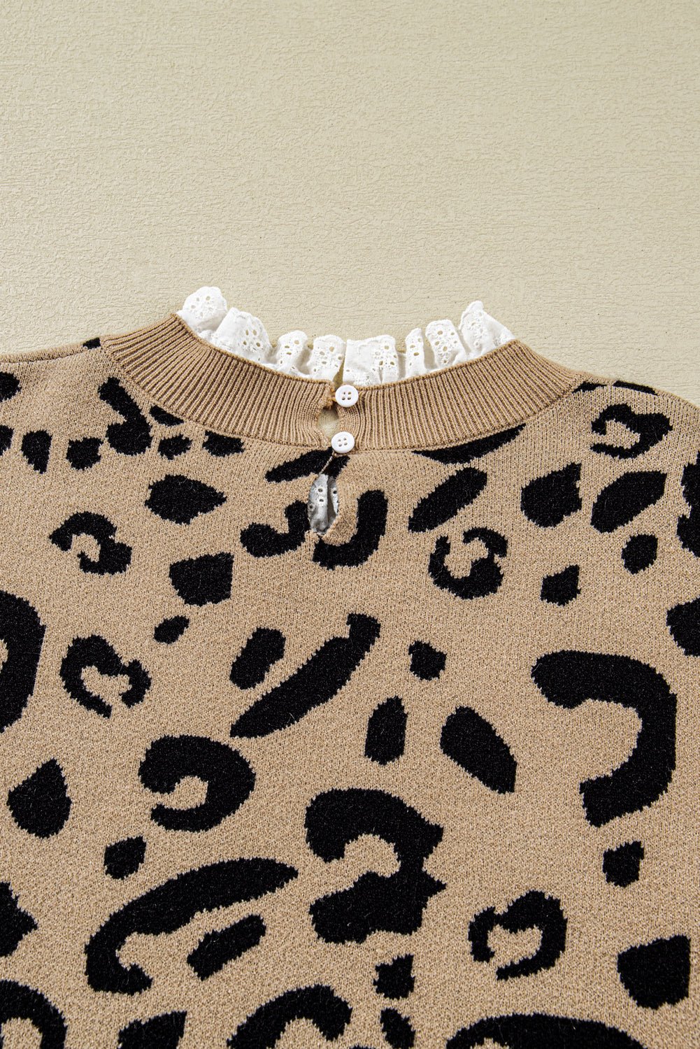 Brown Leopard Knitted Lacy Trim Cuffed Plus Size Sweater - Goddess Vibes