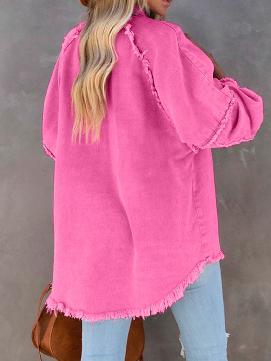 Button Down Raw Hem Denim Jacket - Crowned Energy CO.