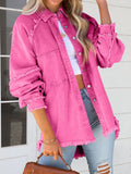 Button Down Raw Hem Denim Jacket - Crowned Energy CO.