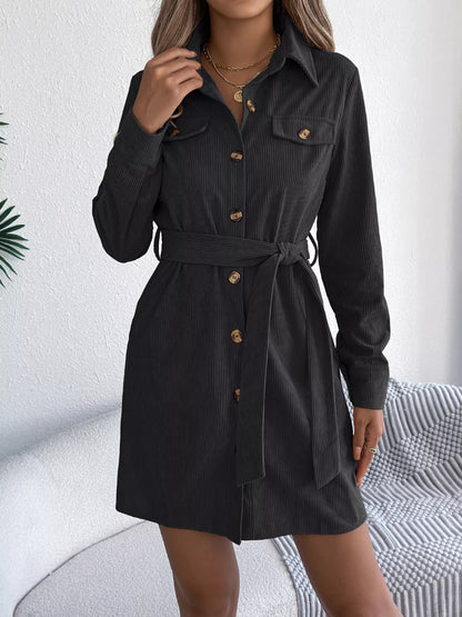 Button - Front Corduroy Shirt Dress - Goddess Vibes