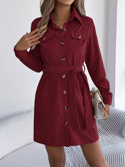 Button - Front Corduroy Shirt Dress - Goddess Vibes