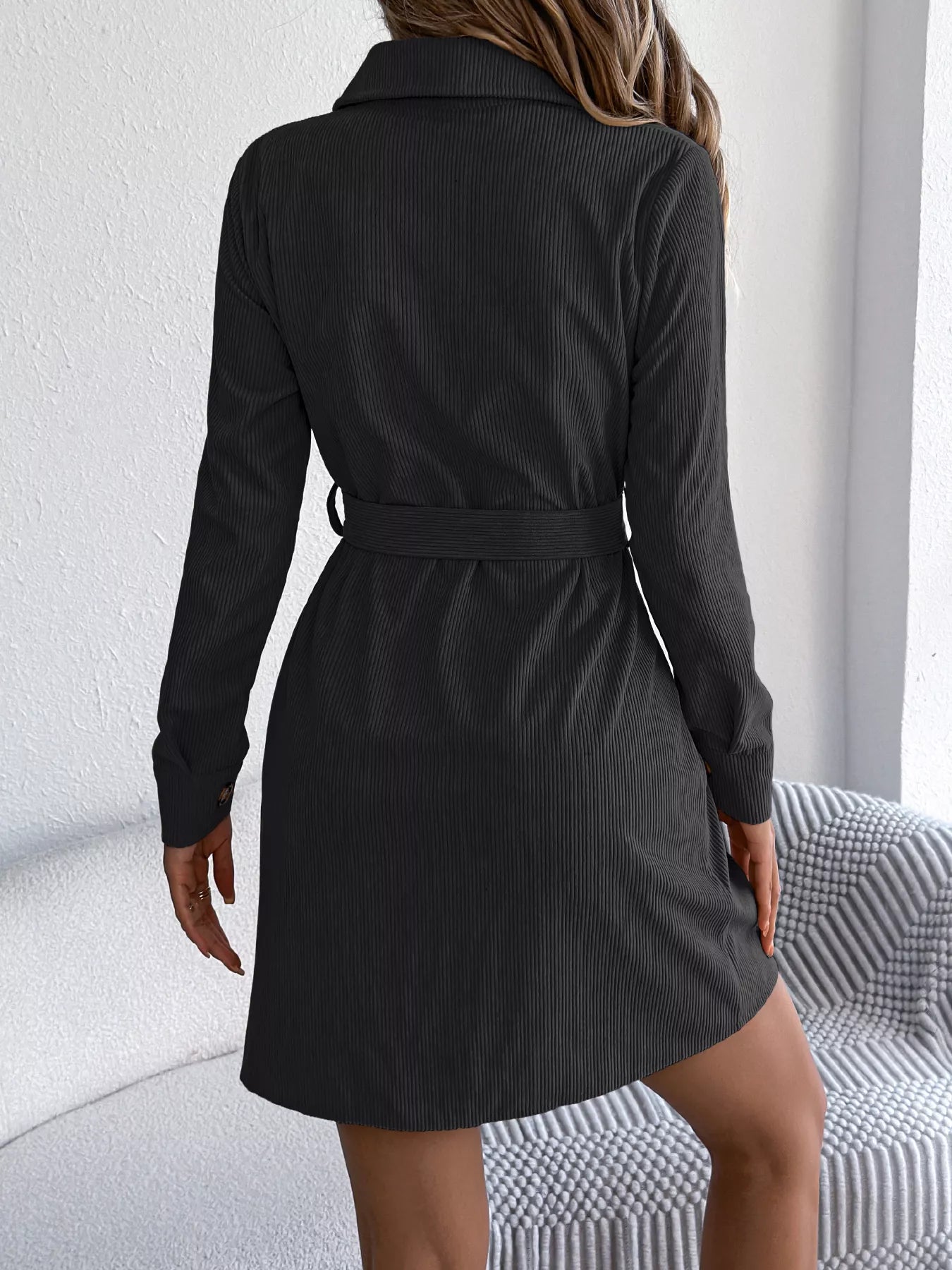 Crowned Energy CO. Burgundy / S Trendsi Dresses Button-Front Corduroy Shirt Dress