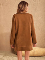 Button Up Collared Neck Jacket and Skirt Set - Goddess Vibes