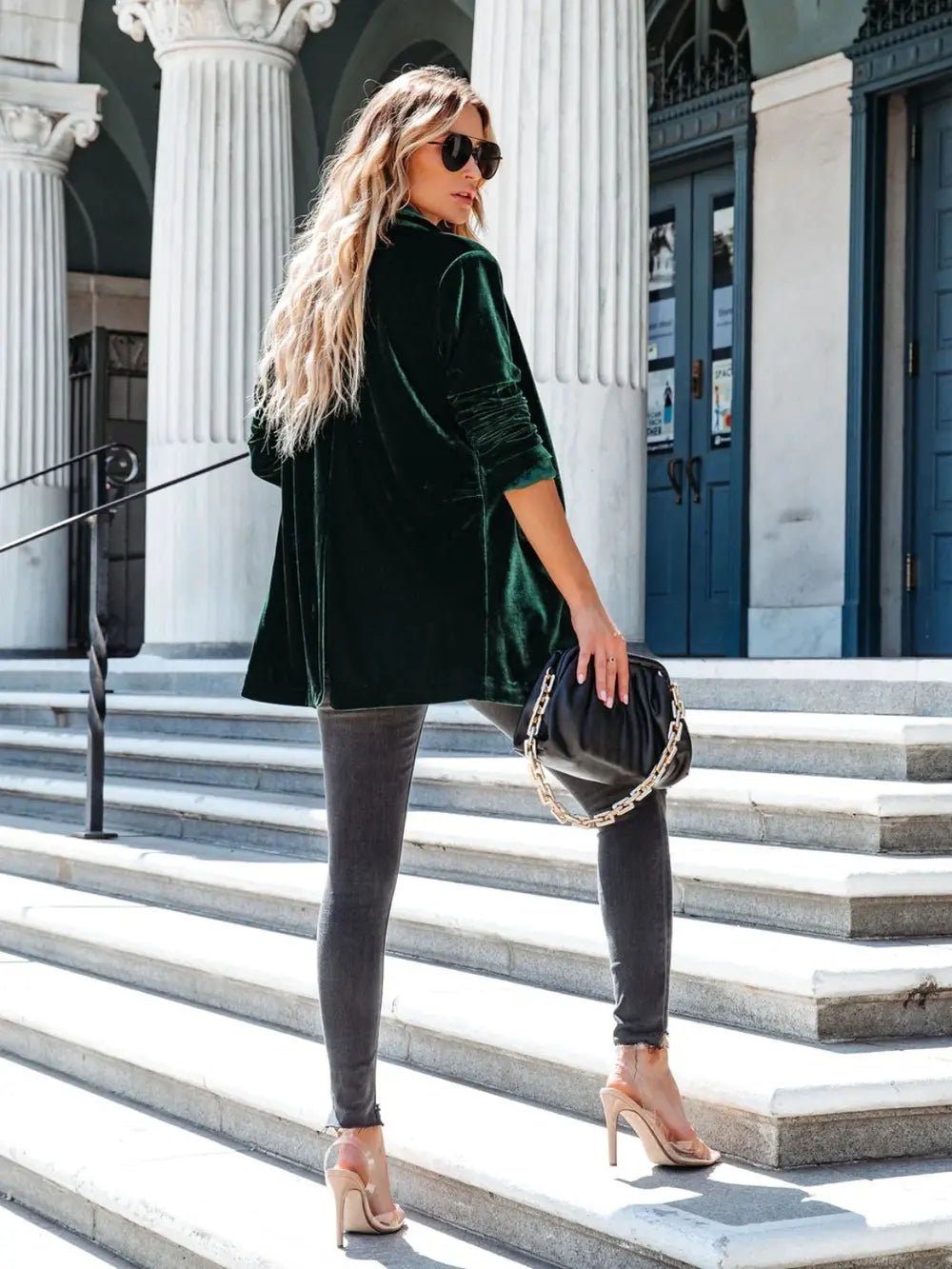Button Up Long Sleeve Blazer with Pocket - Crowned Energy CO.