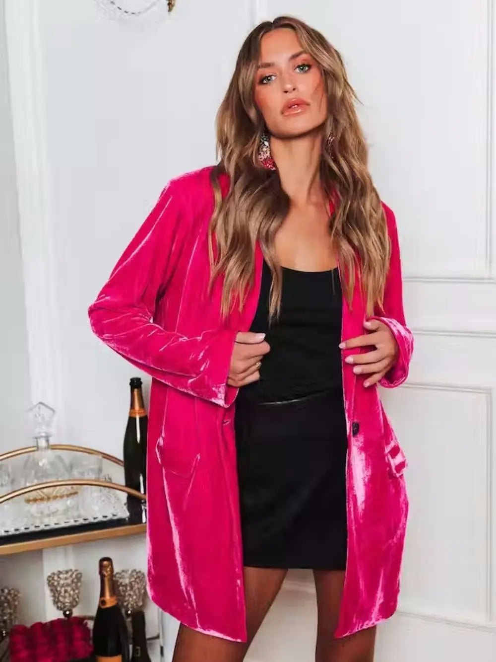 Button Up Long Sleeve Blazer with Pocket - Crowned Energy CO.