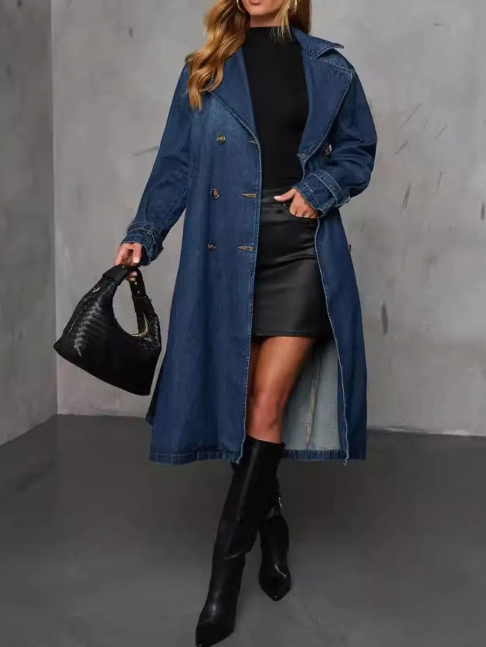 Button Up Long Sleeve Longline Denim Jacket - Crowned Energy CO.
