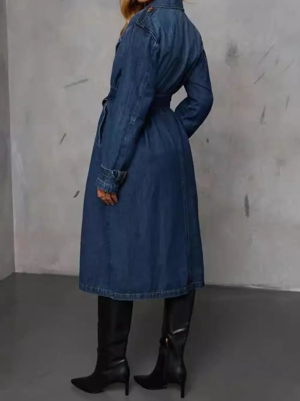 Button Up Long Sleeve Longline Denim Jacket - Crowned Energy CO.
