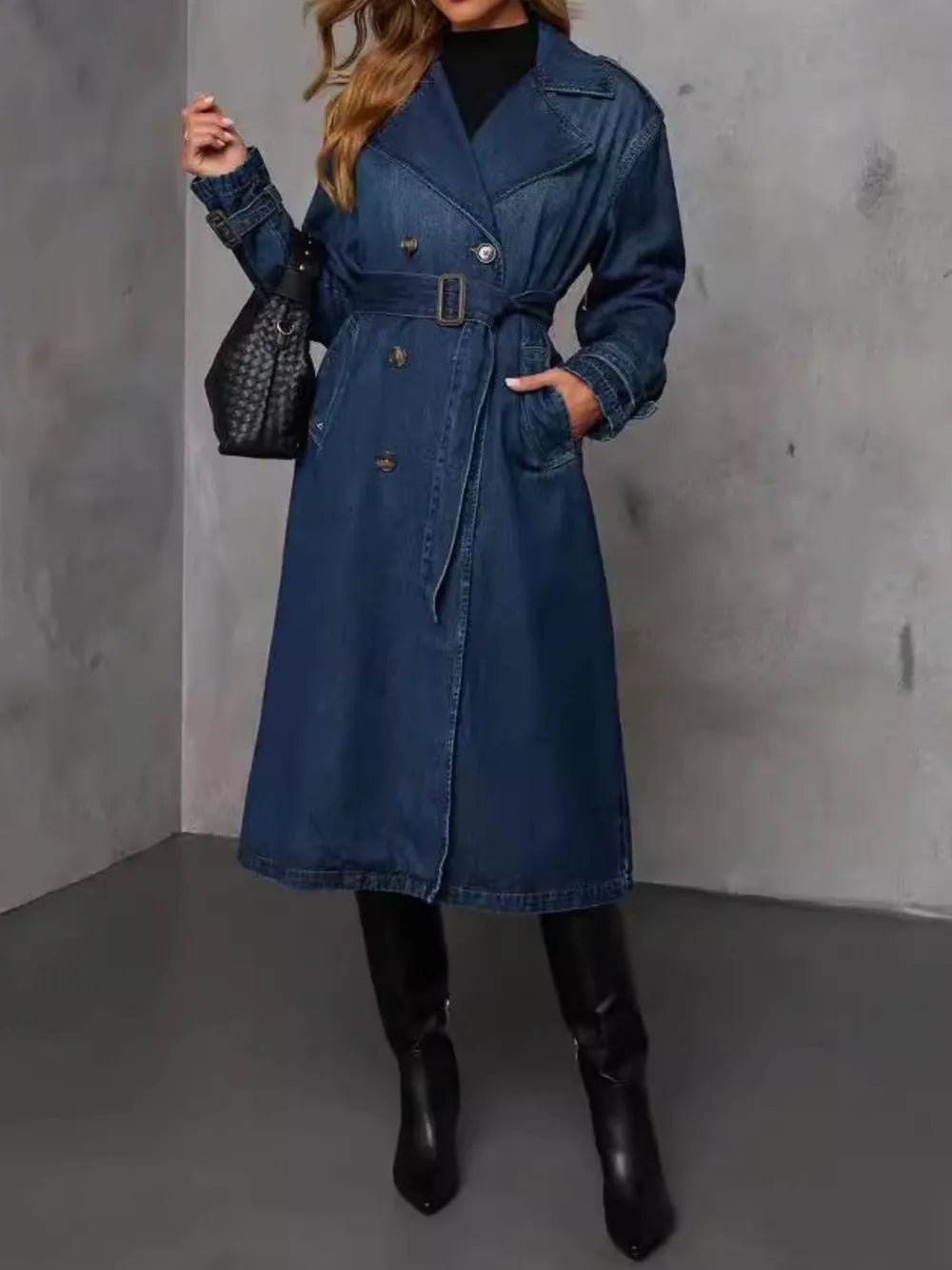 Button Up Long Sleeve Longline Denim Jacket - Crowned Energy CO.