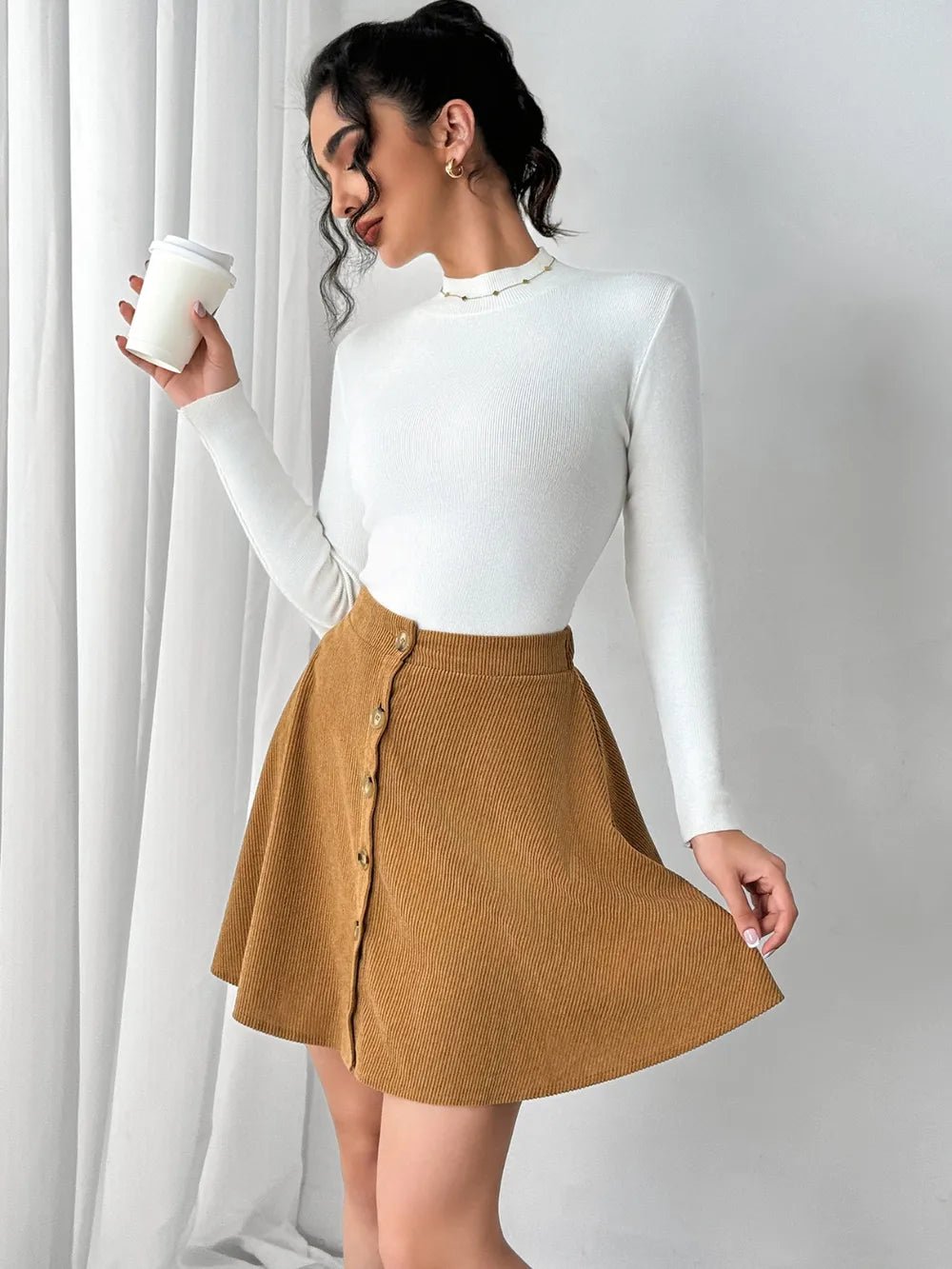 Crowned Energy CO. Caramel / S Trendsi Skirt Buttoned Mini Skirt
