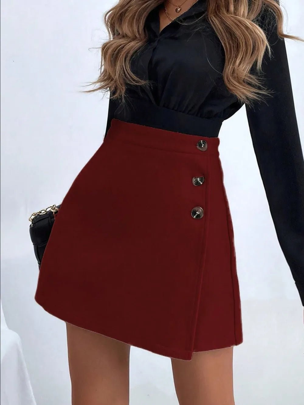 Crowned Energy CO. Gray / S Trendsi Skirt Buttoned Mini Skirt