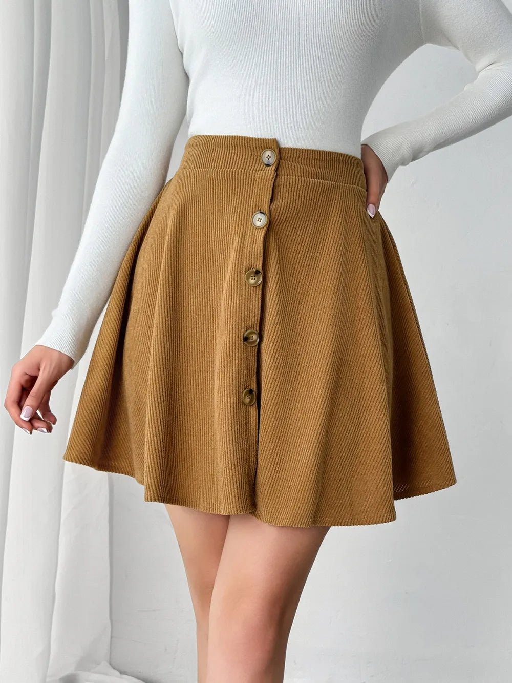 Crowned Energy CO. Caramel / S Trendsi Skirt Buttoned Mini Skirt