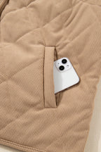 Camel Plus Size Quilted Cord Snap Button Vest Jacket - Goddess Vibes