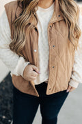 Crowned Energy CO. Camel / 1X / 100%Polyester Dear-Lover Dropshipping Plus Size/Plus Size Outerwear Camel Plus Size Quilted Cord Snap Button Vest Jacket
