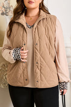 Camel Plus Size Quilted Cord Snap Button Vest Jacket - Crowned Energy CO.